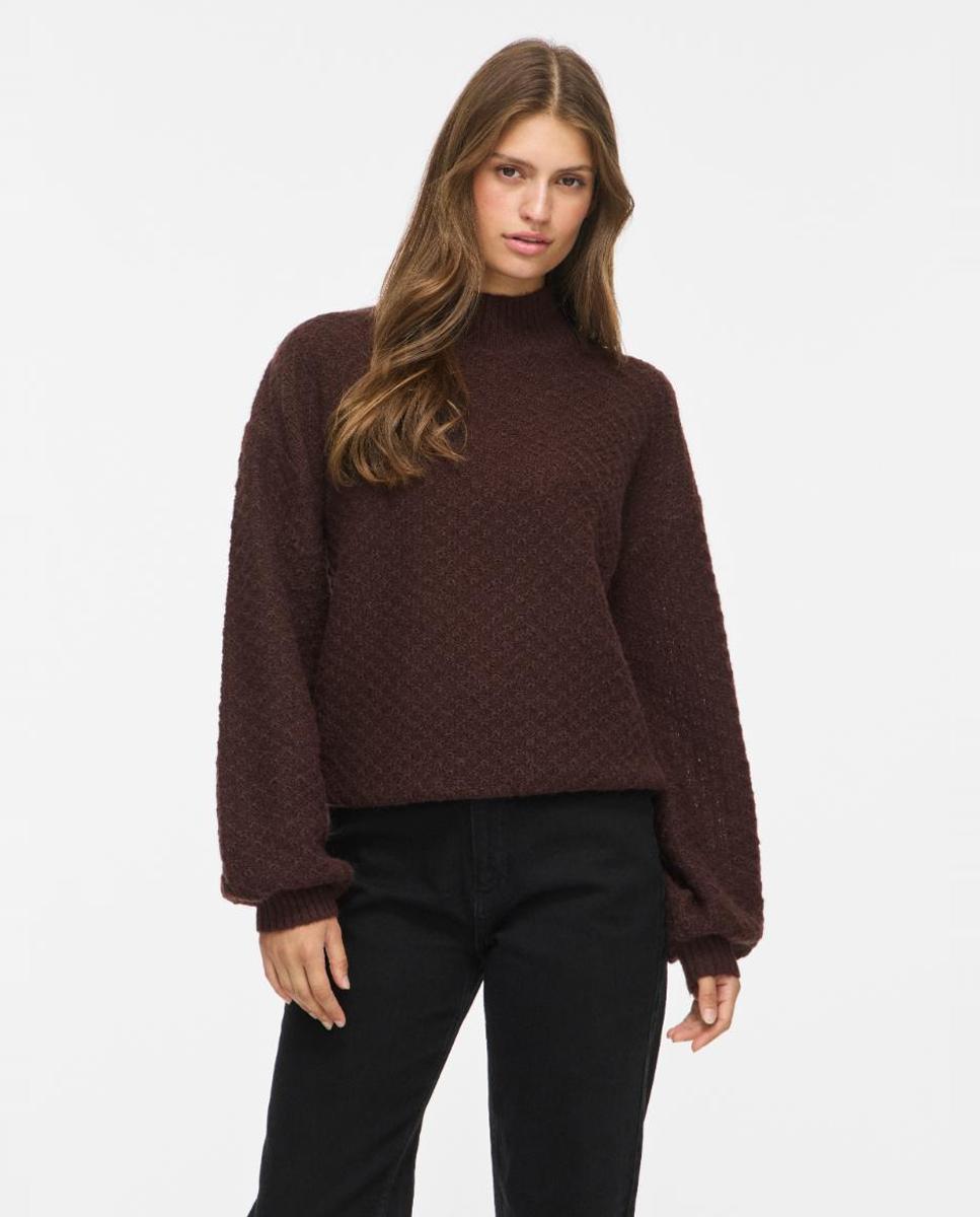 Jersey de mujer con cuello alto y manga larga - Vila - Marrón Marrón-2