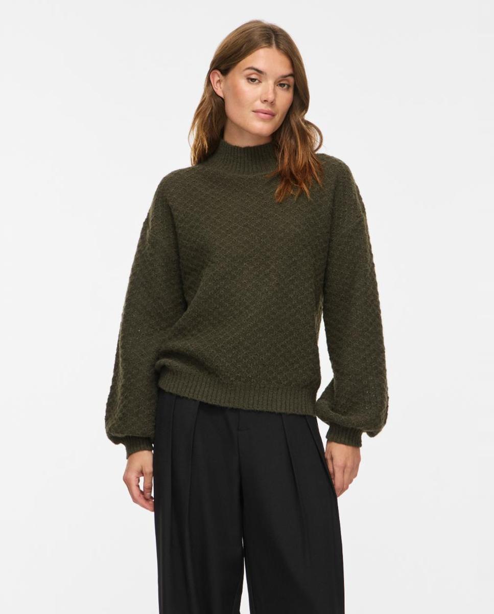 Jersey de mujer con cuello alto y manga larga - Vila - Verde oscuro Verde oscuro-1