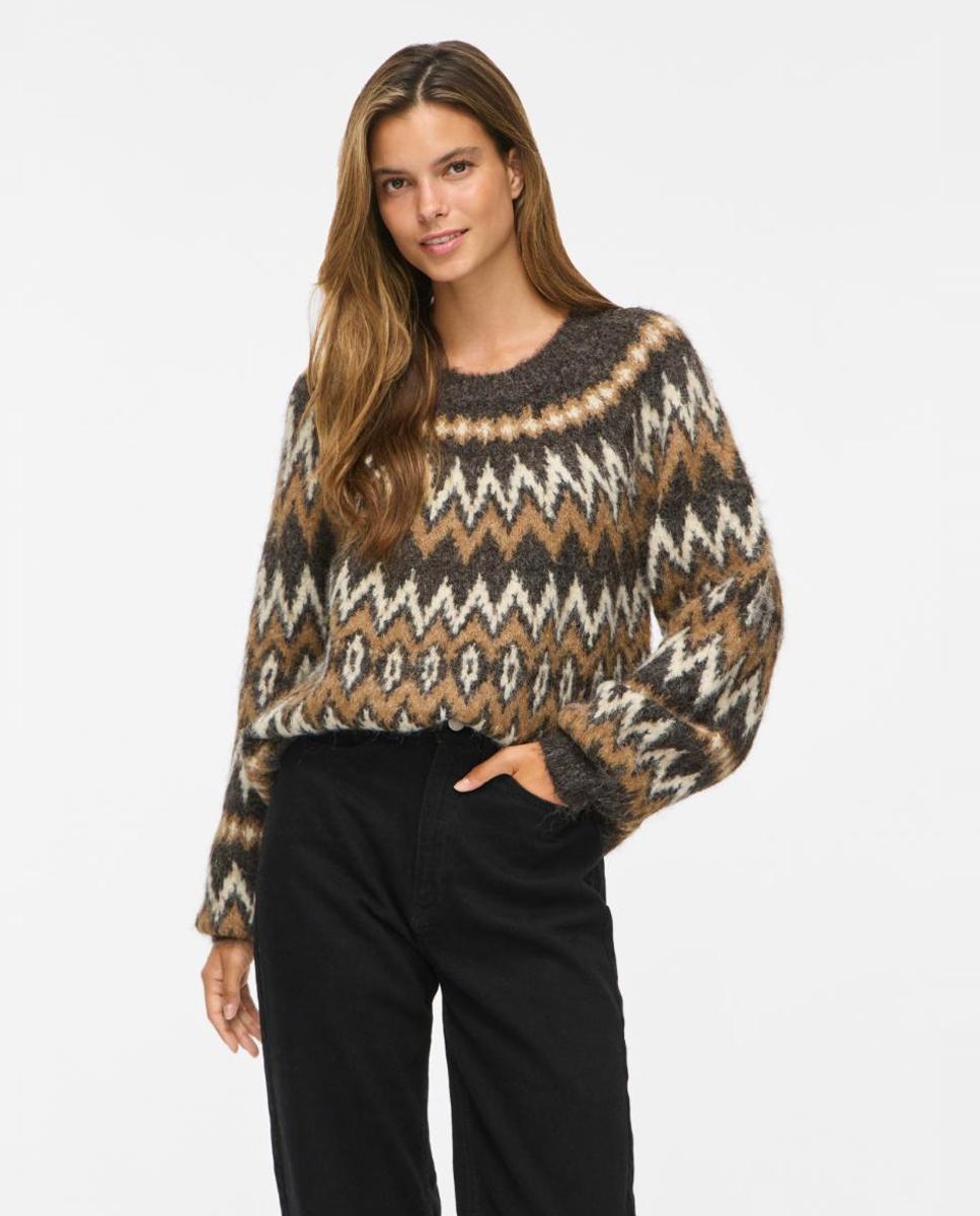 Imagen 0 de Jersey de mujer con cuello redondo y manga larga Marrón