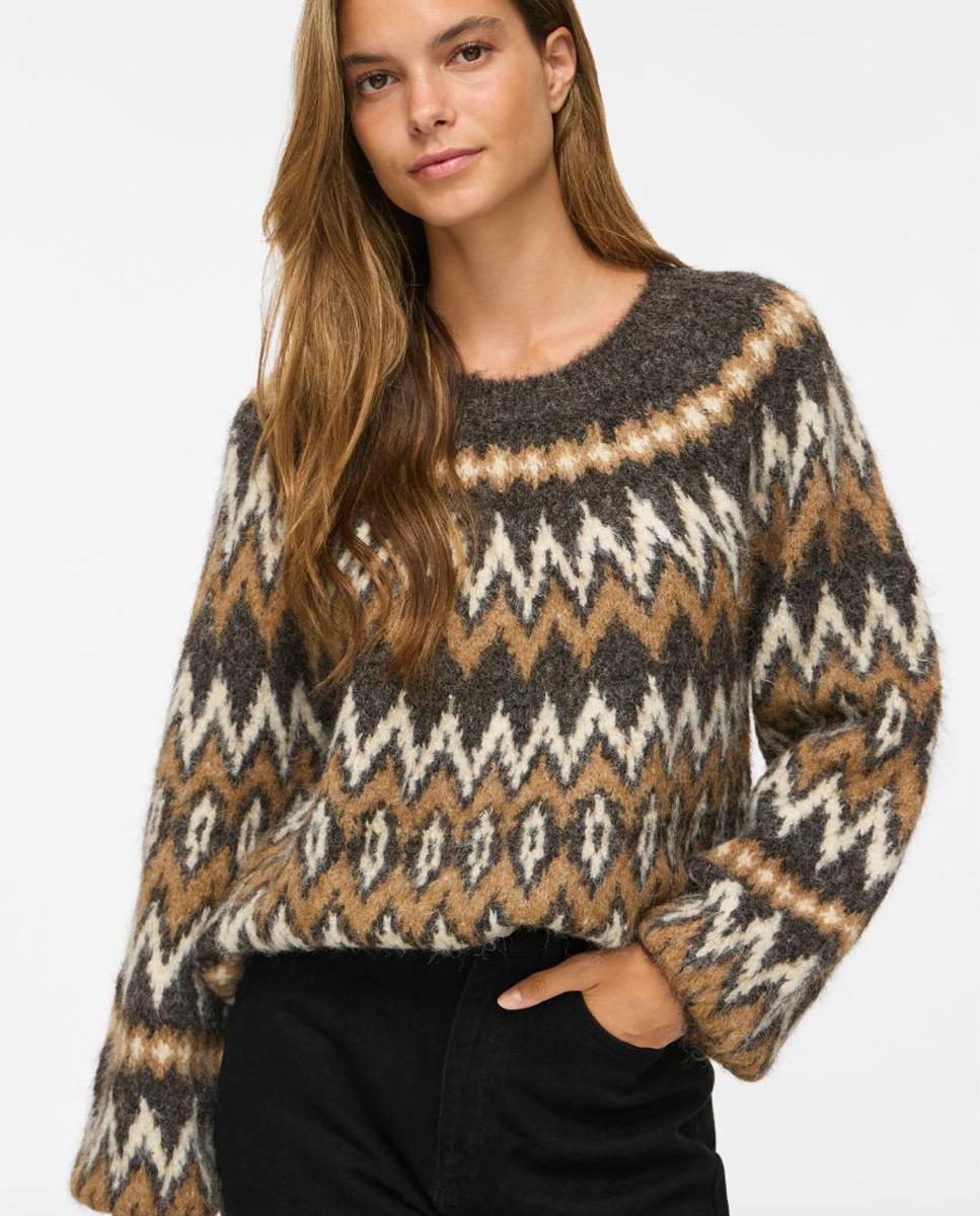 Jersey de mujer con cuello redondo y manga larga - Vila - Marrón Marrón-2