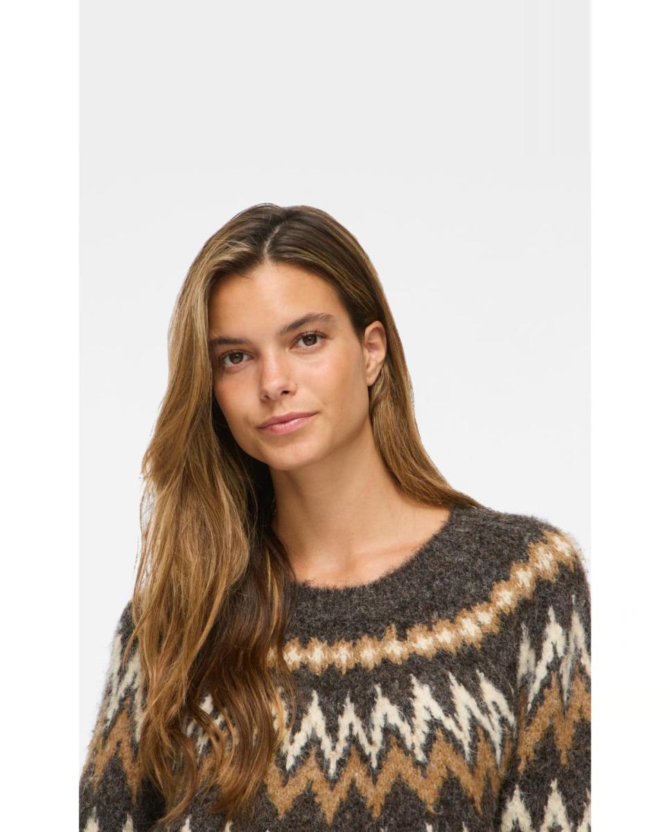 Jersey de mujer con cuello redondo y manga larga - Vila - Marrón Marrón-3