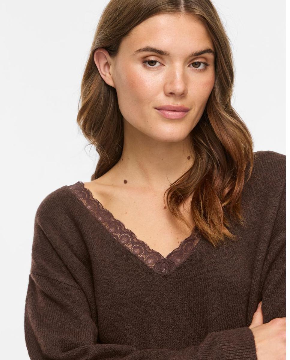 Jersey de mujer con escote de pico y manga larga - Vila - Marrón Marrón-2