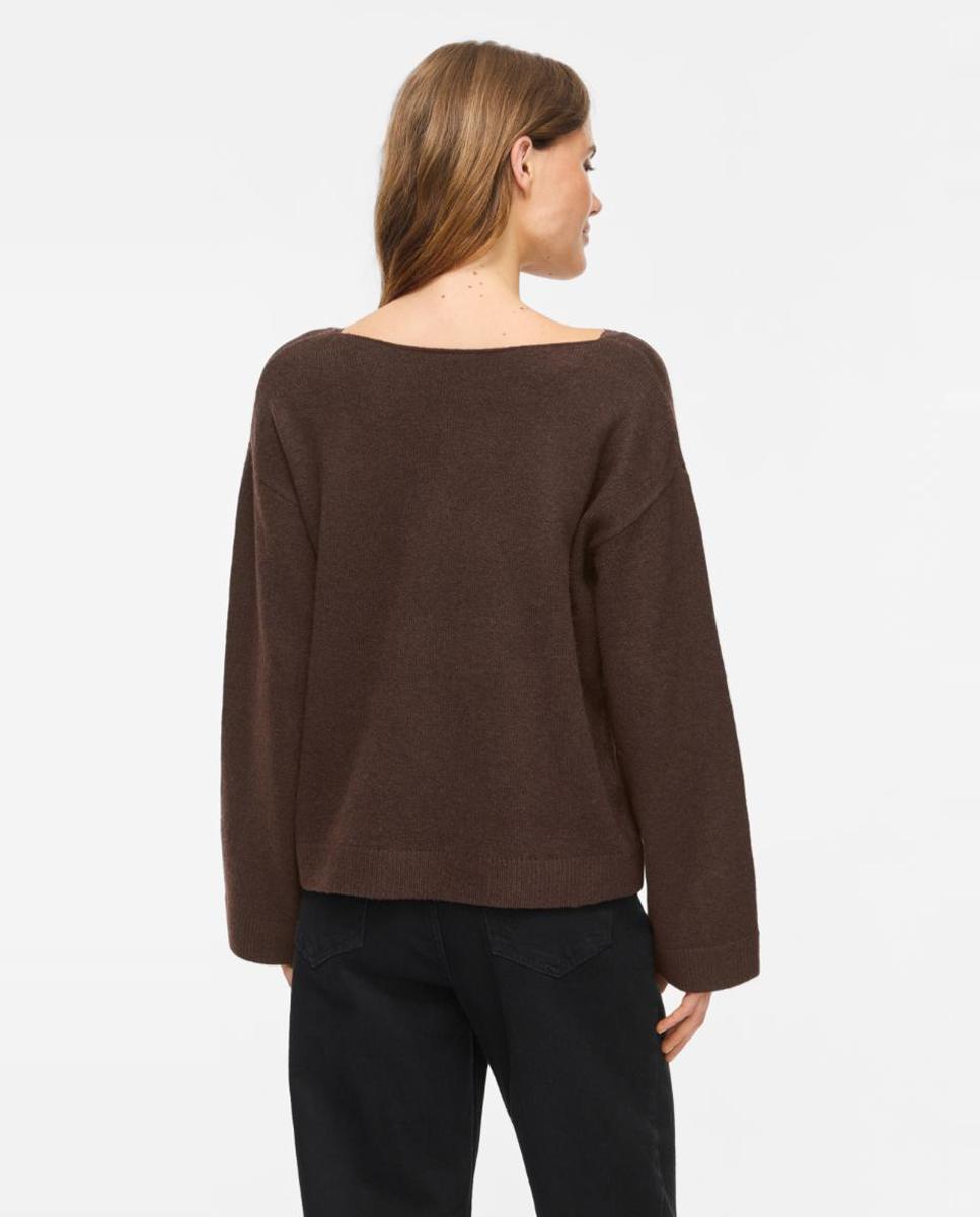 Jersey de mujer con escote de pico y manga larga - Vila - Marrón Marrón-3