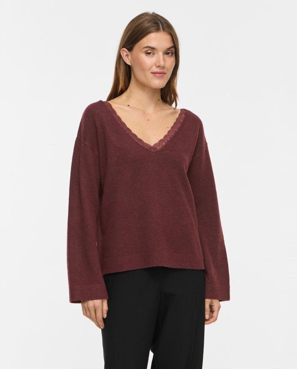 Jersey de mujer con escote de pico y manga larga - Vila - Berenjena Berenjena-1