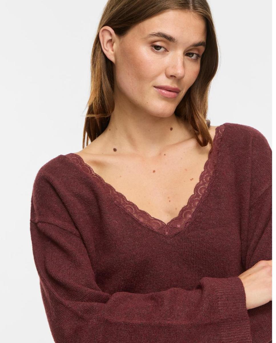 Jersey de mujer con escote de pico y manga larga - Vila - Berenjena Berenjena-3