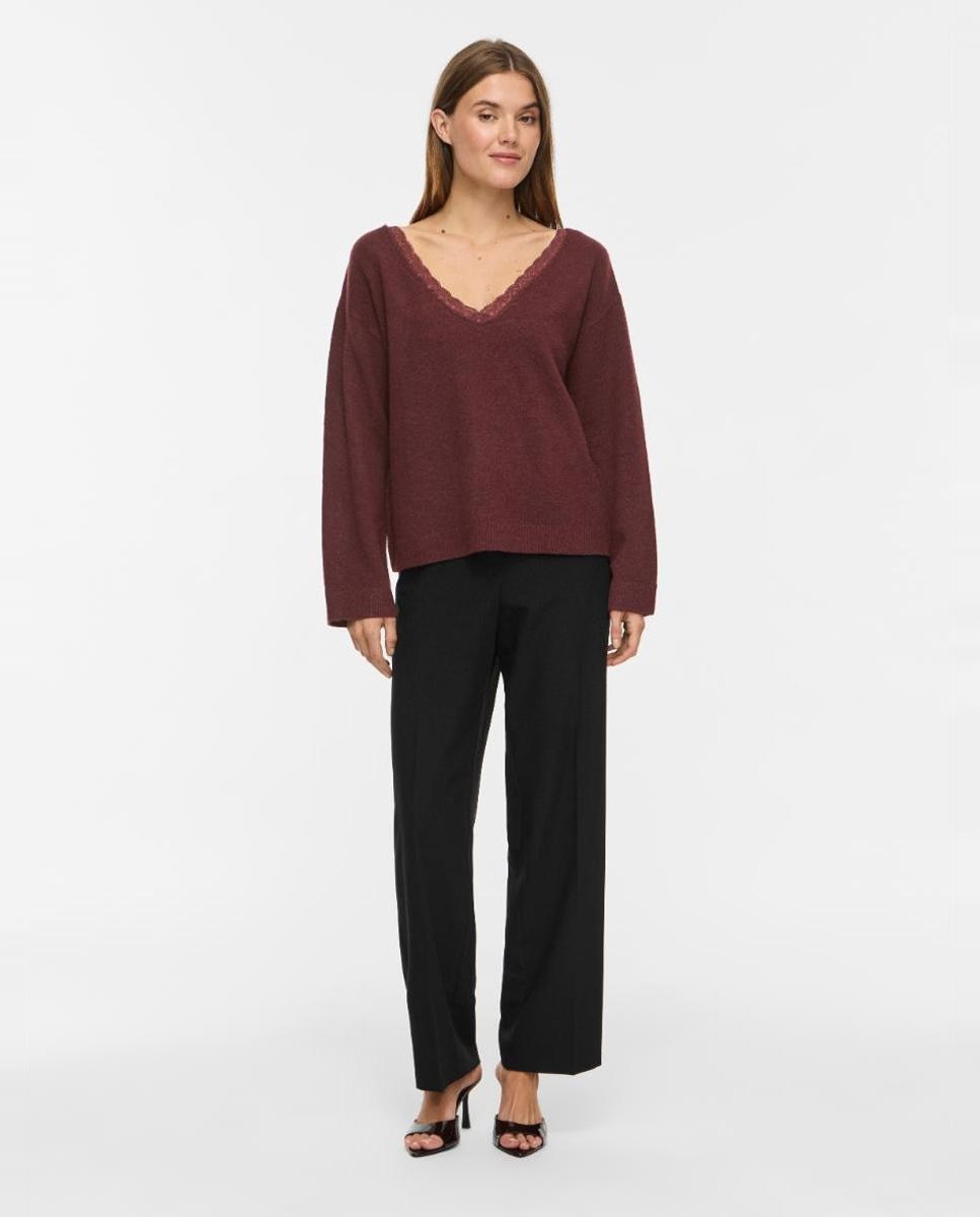 Jersey de mujer con escote de pico y manga larga - Vila - Berenjena Berenjena-4