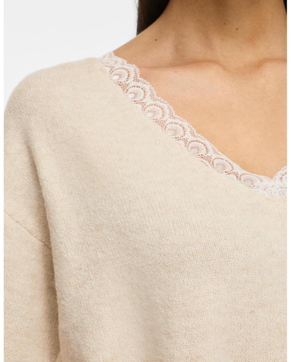 Jersey de mujer con escote de pico y manga larga - Vila - Beige Beige-2