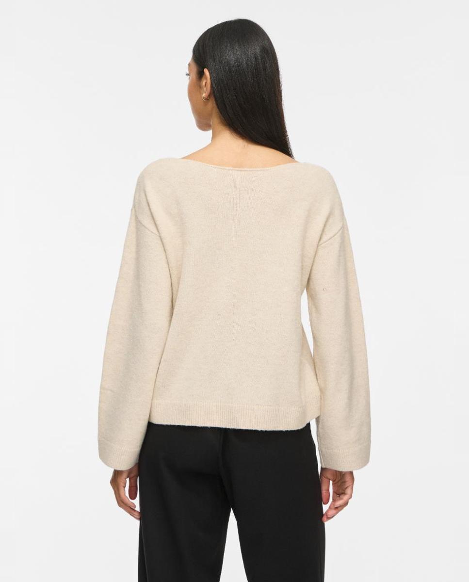 Jersey de mujer con escote de pico y manga larga - Vila - Beige Beige-3