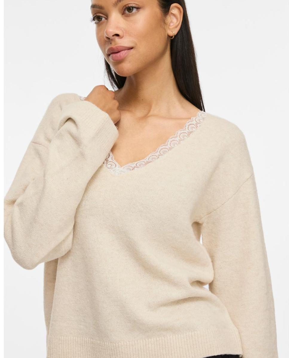 Jersey de mujer con escote de pico y manga larga - Vila - Beige Beige-4
