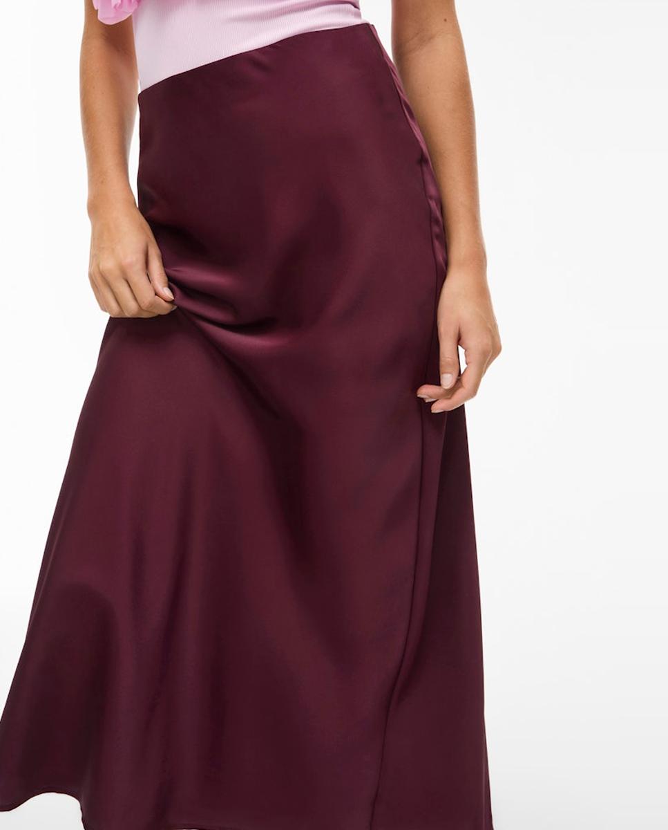 Saia Midi Fluida Acetinada Bordeaux-2