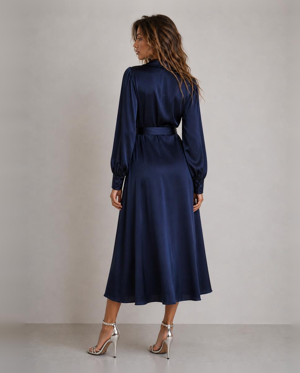 Vestido comprido acetinado Azul-marinho-2