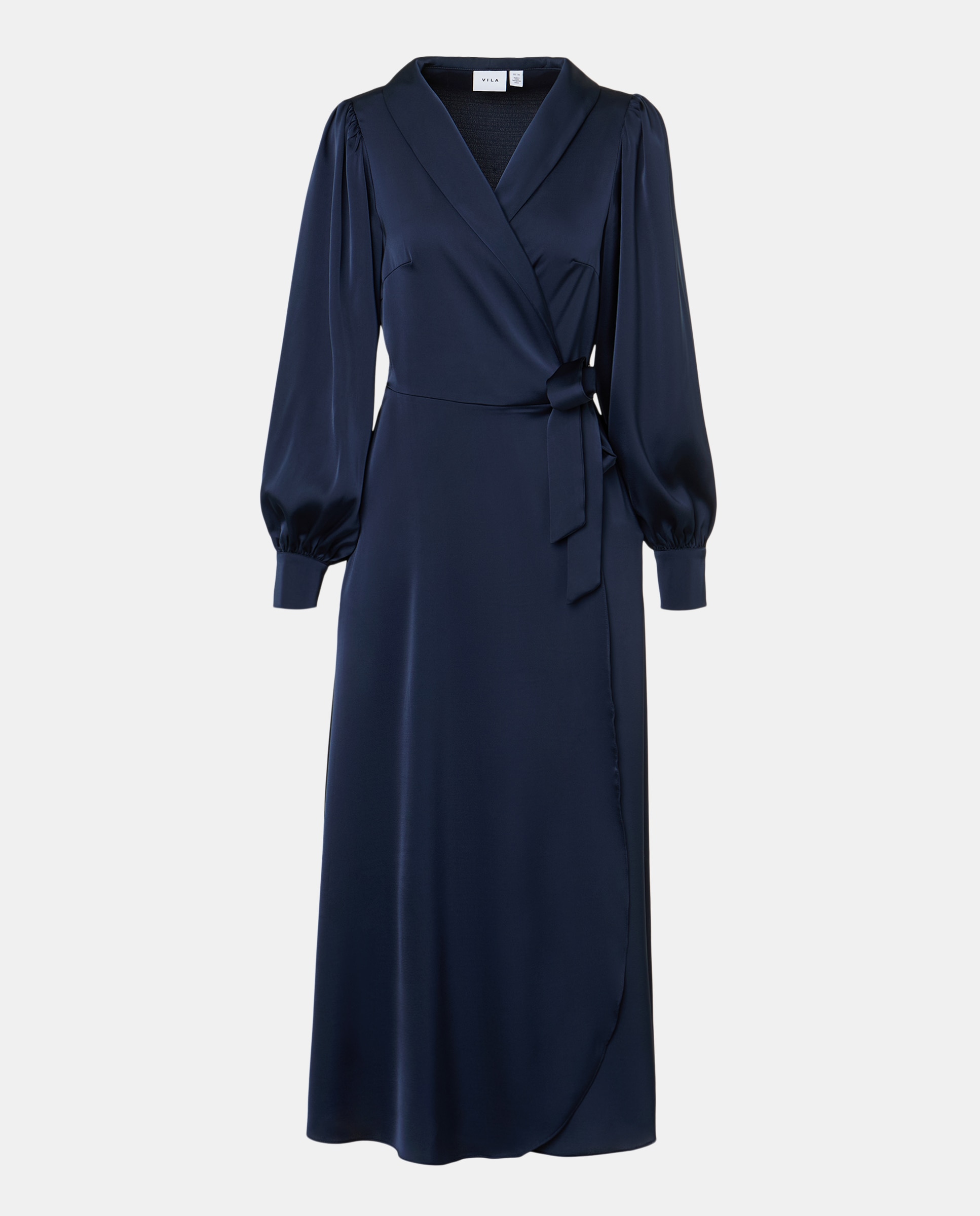 Vestido comprido acetinado Azul-marinho-3