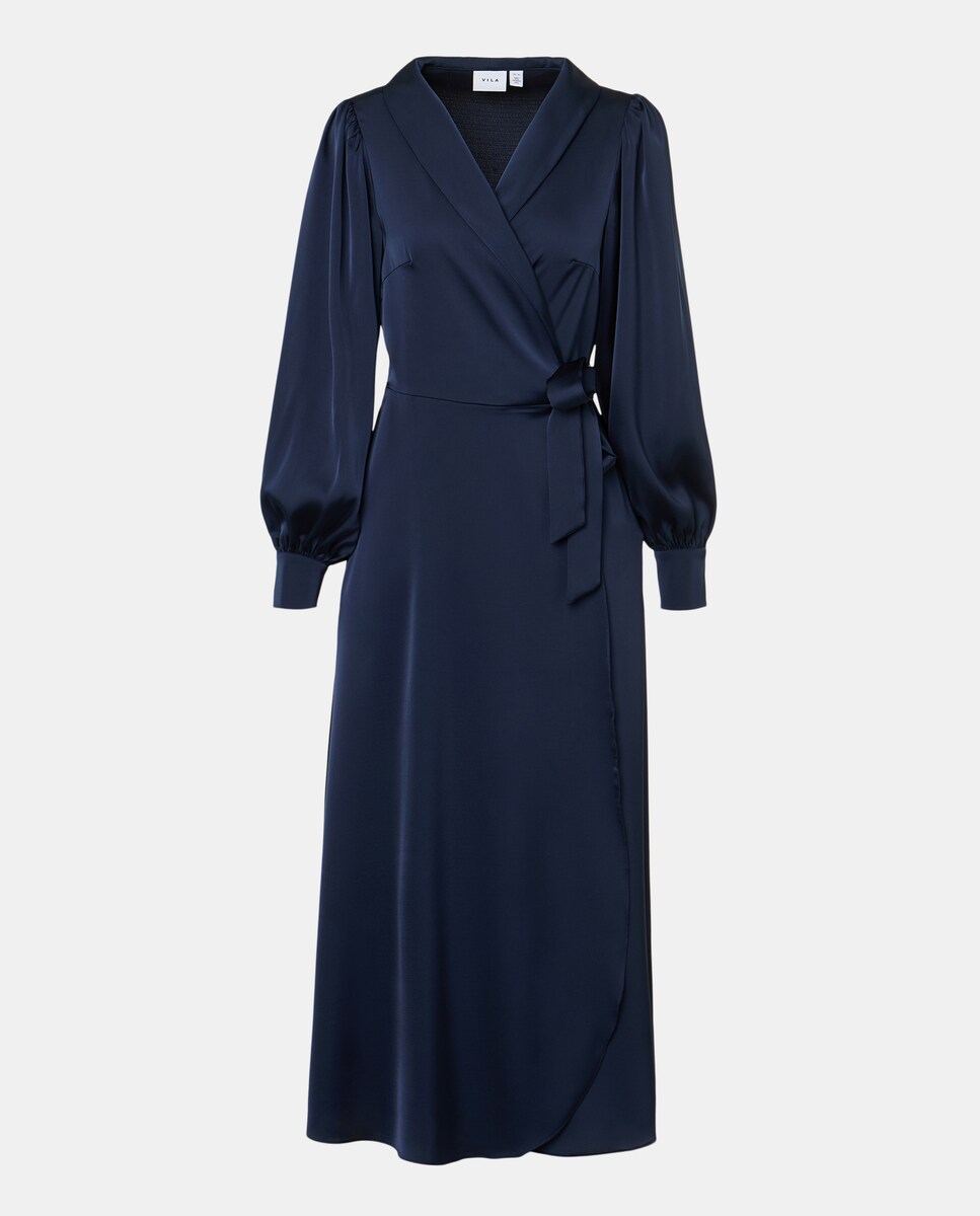 Vestido comprido acetinado Azul-marinho-6