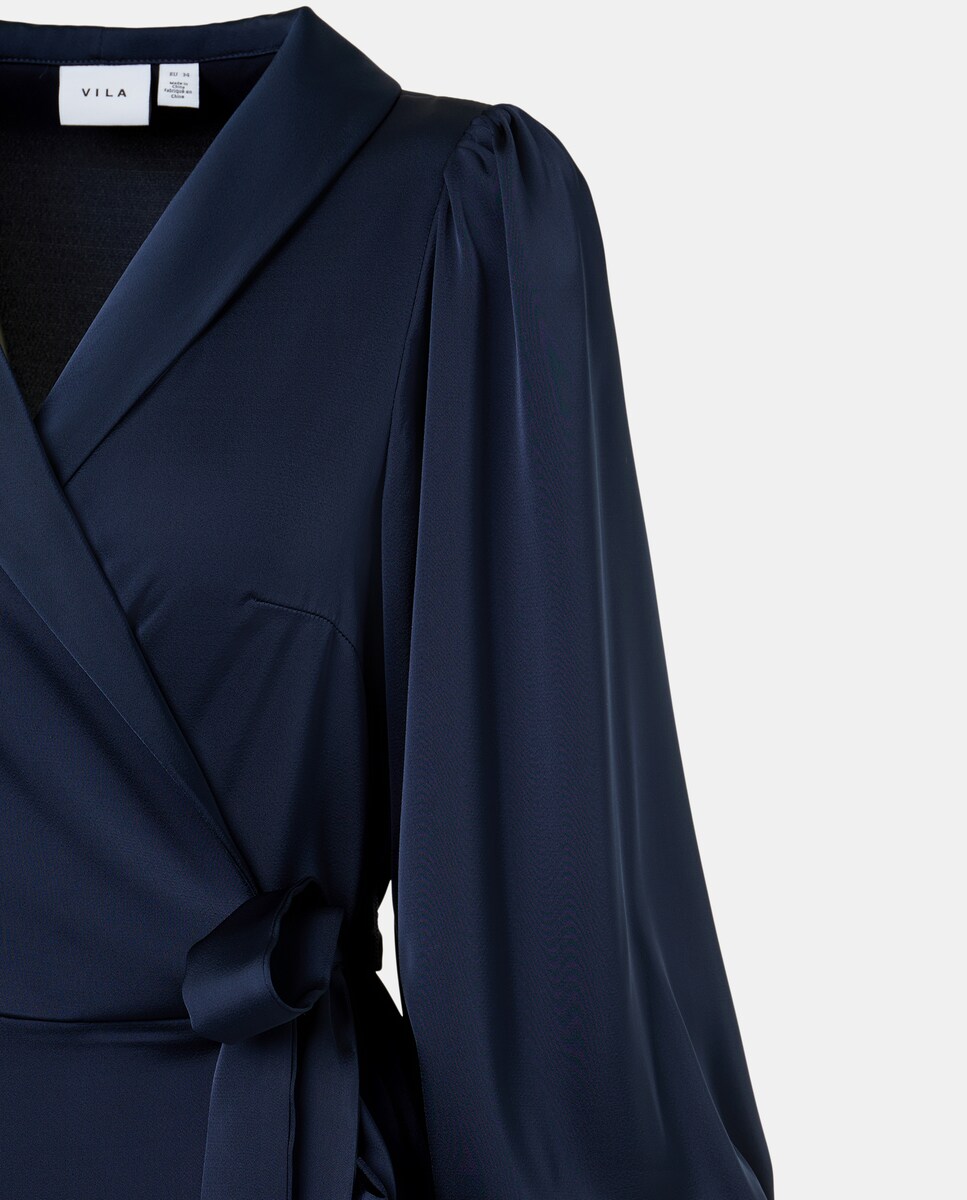 Vestido comprido acetinado Azul-marinho-7