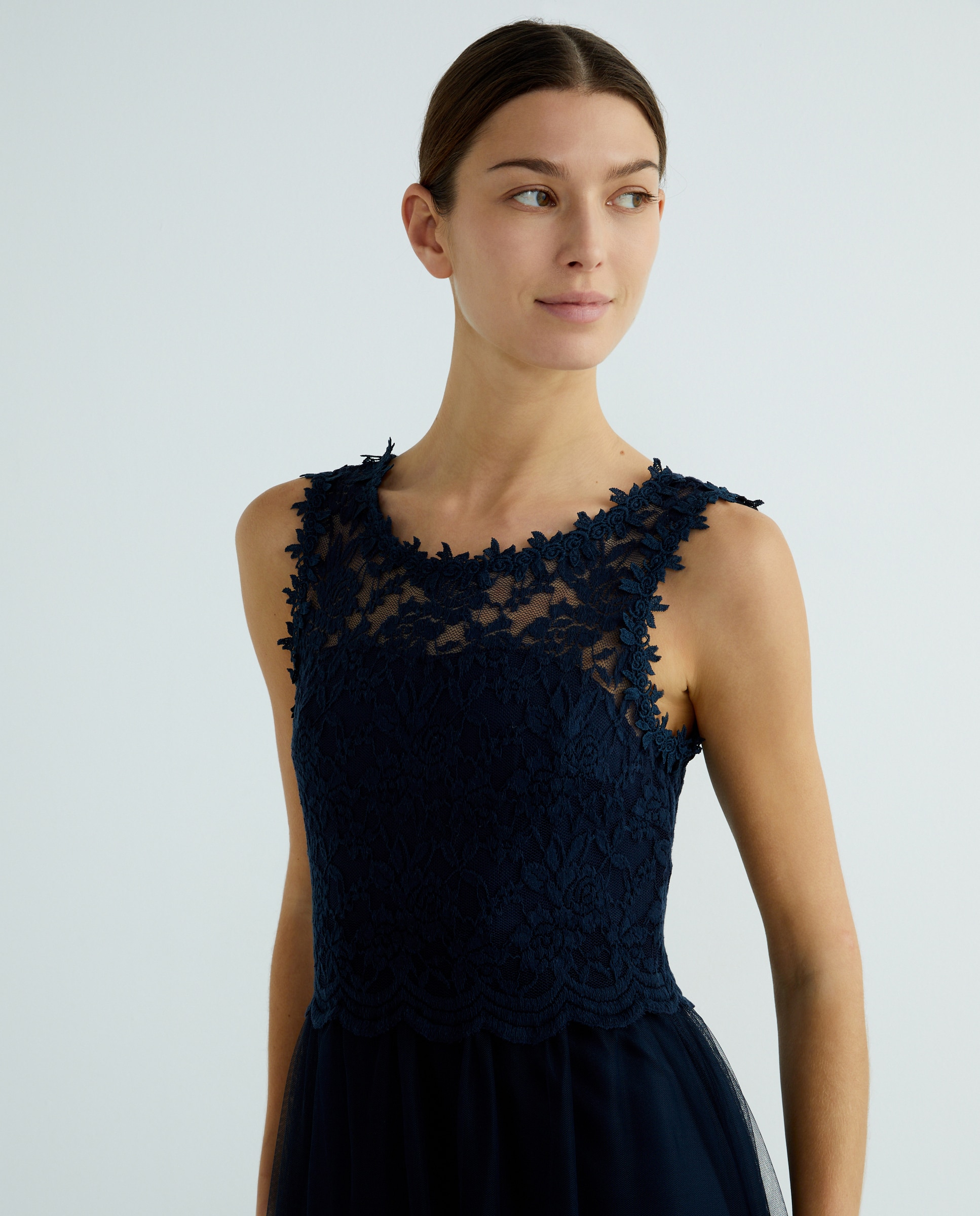 Vestido Comprido de Renda Azul-marinho-3