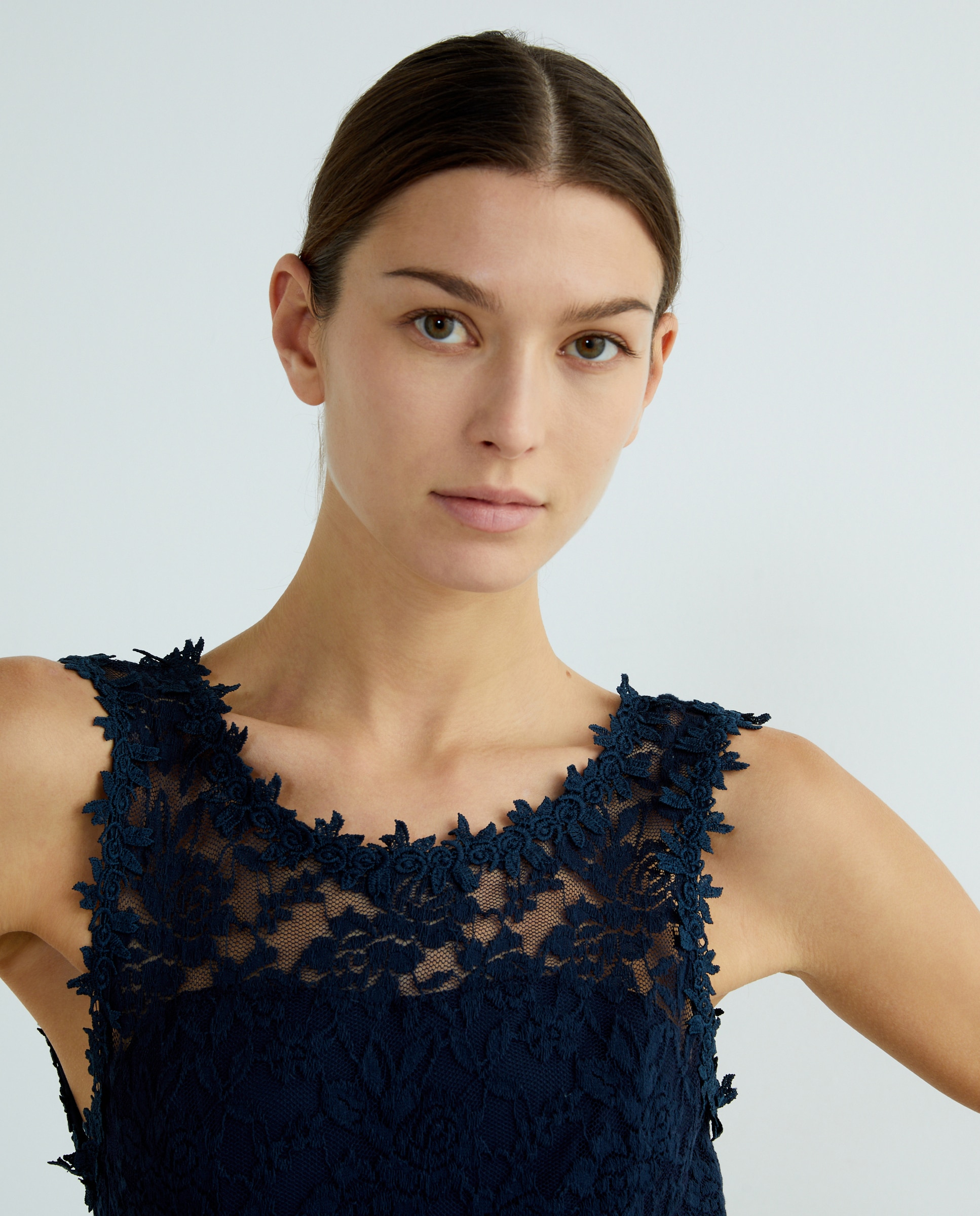 Vestido Comprido de Renda Azul-marinho-4