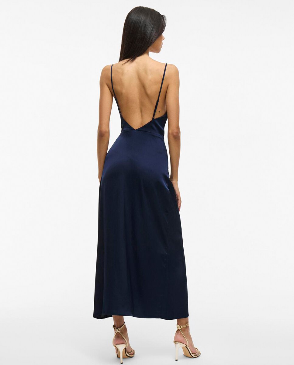 Vestido de mujer satinado tirantes - Vila - Burdeos Azul marino-2