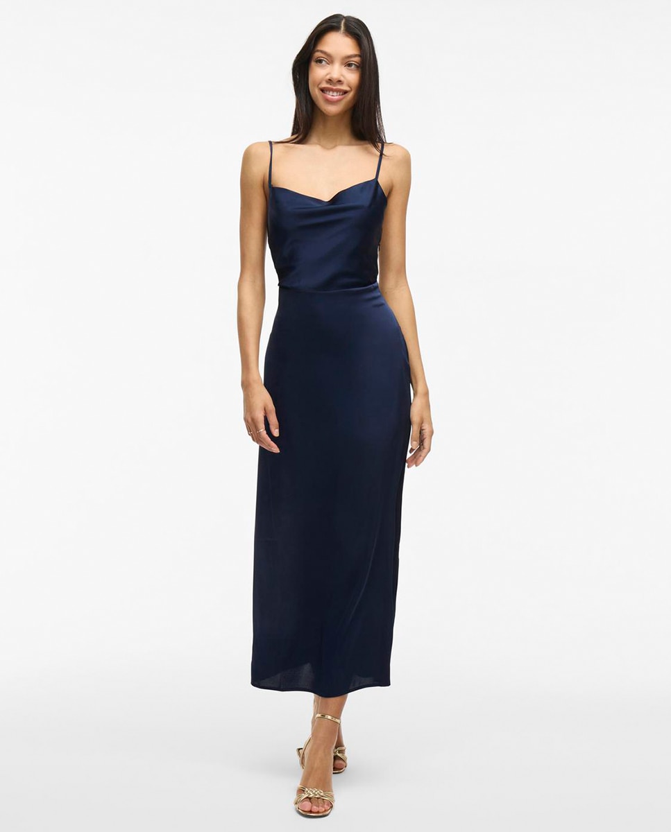 Vestido de mujer satinado tirantes - Vila - Burdeos Azul marino-5