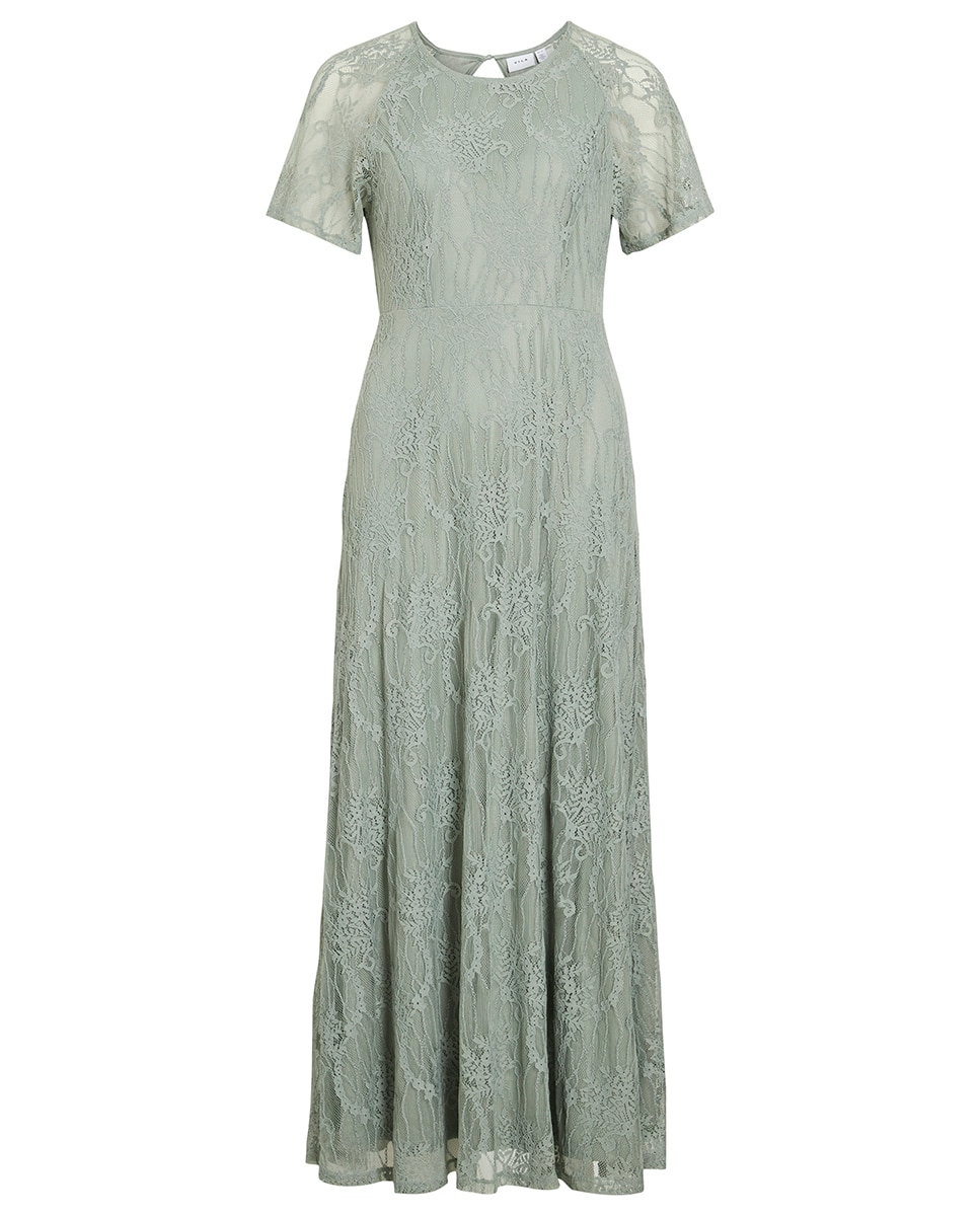 Vestido comprido de manga curta Verde-antiquário-3