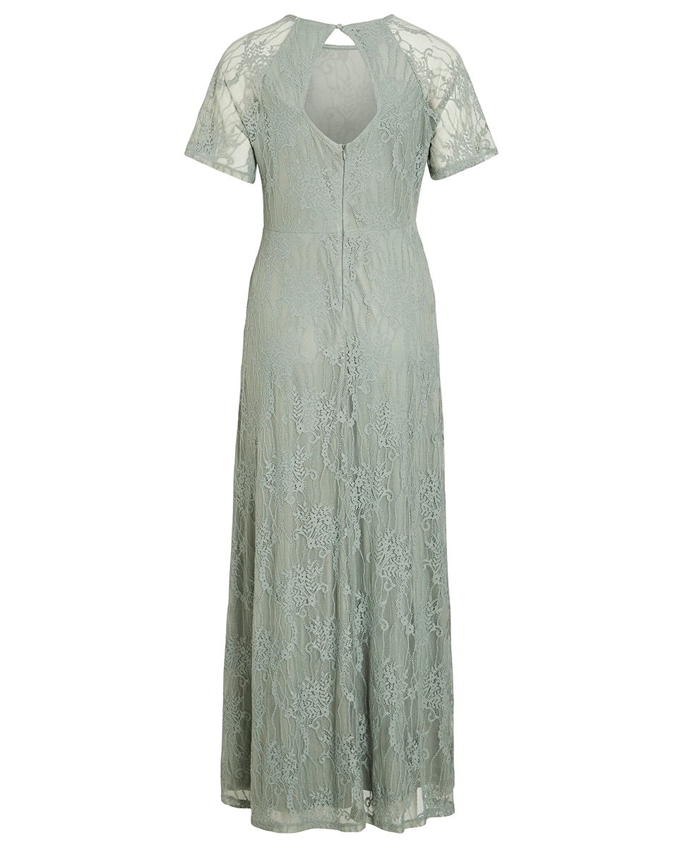 Vestido comprido de manga curta Verde-antiquário-4
