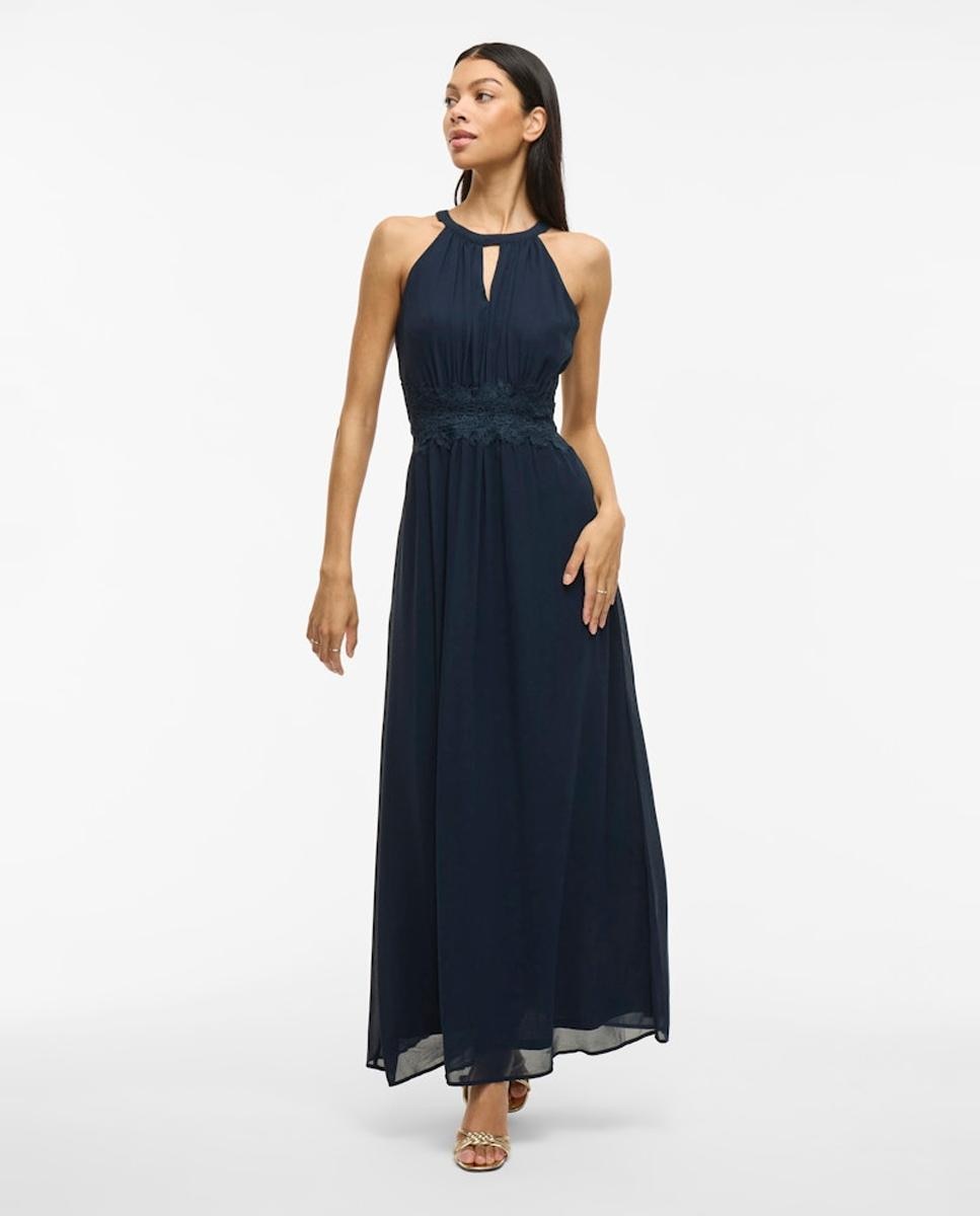 Vestido comprido com gola halter Azul-marinho-2