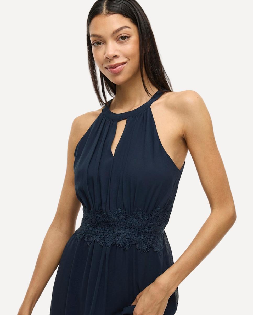 Vestido comprido com gola halter Azul-marinho-3