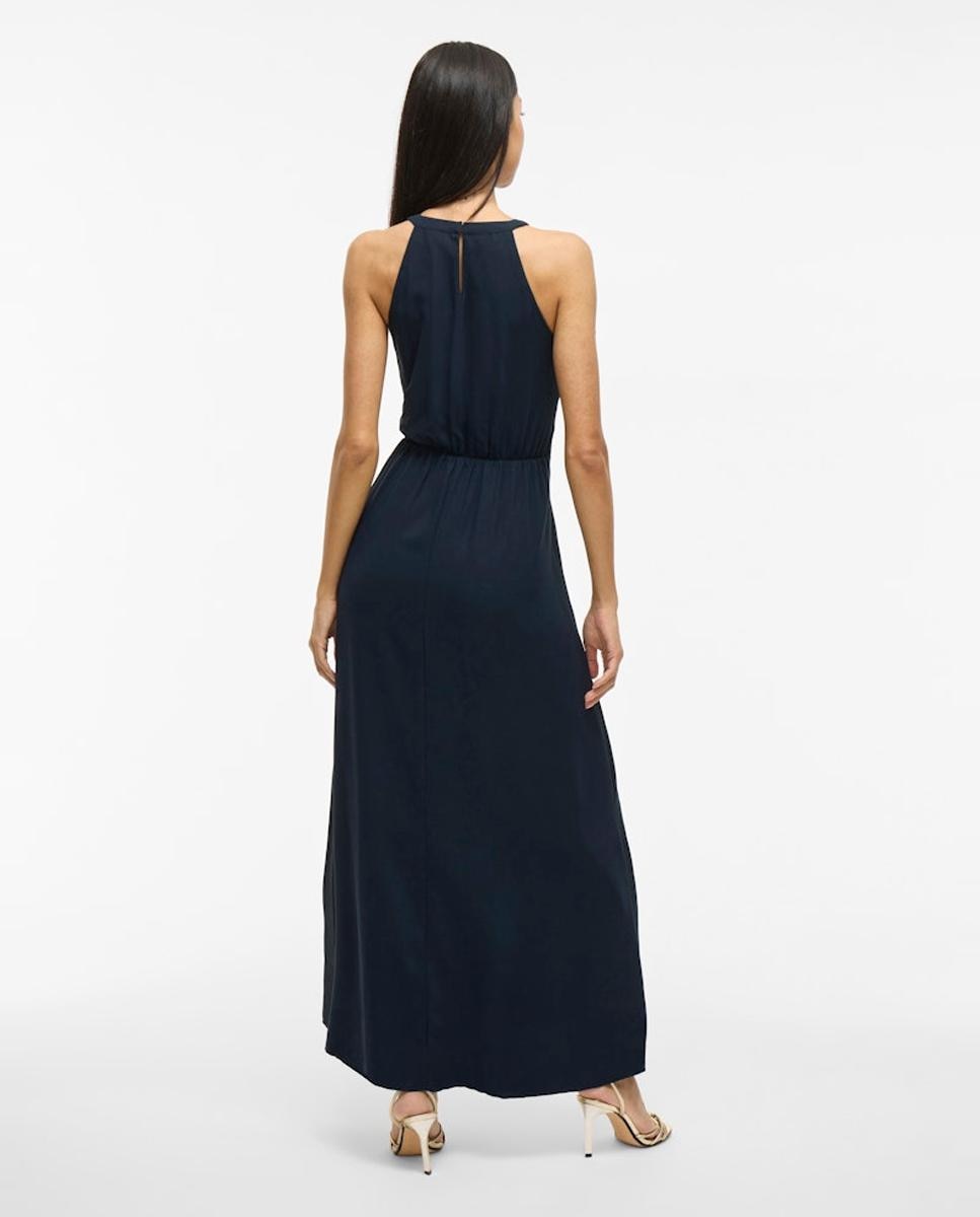 Vestido comprido com gola halter Azul-marinho-5