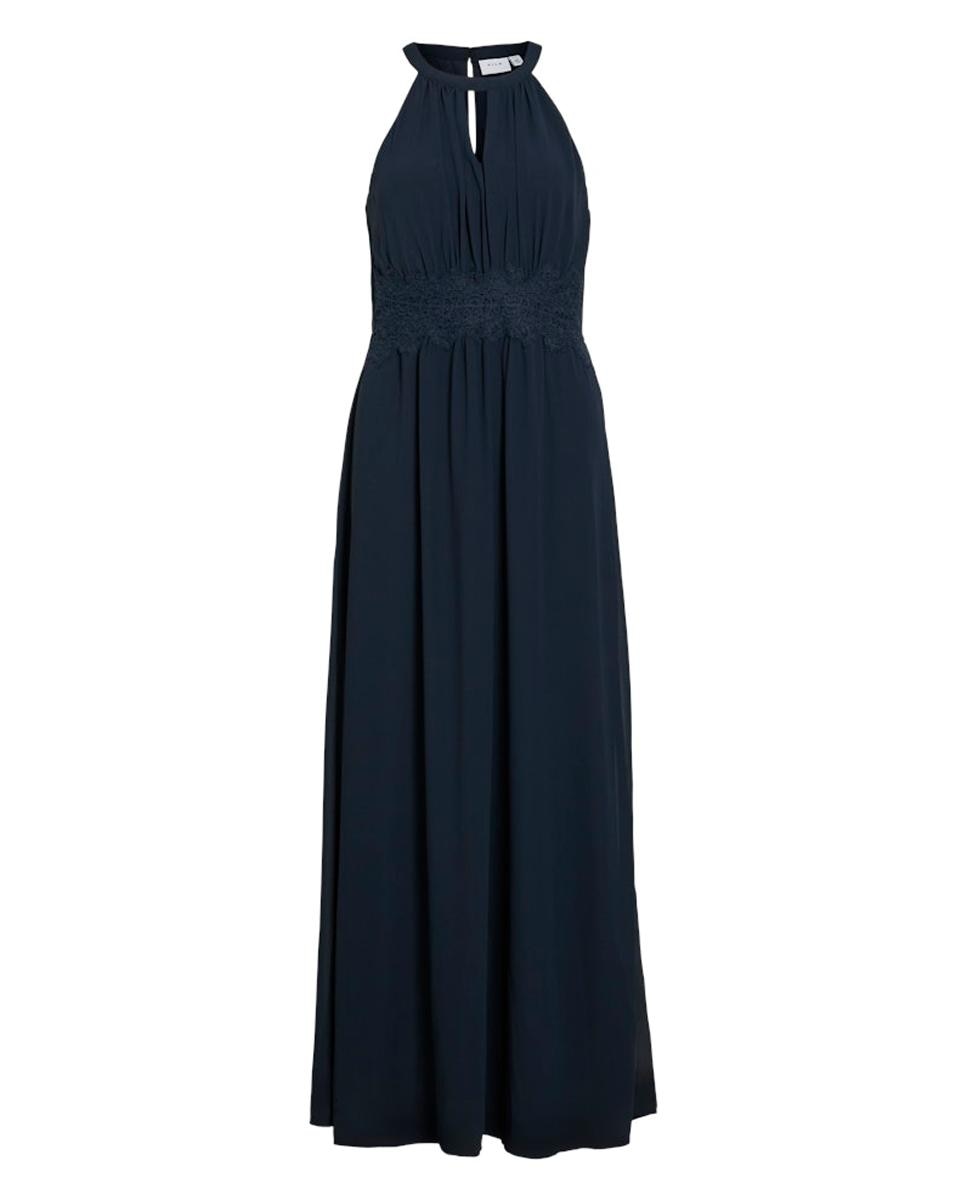 Vestido comprido com gola halter Azul-marinho-6