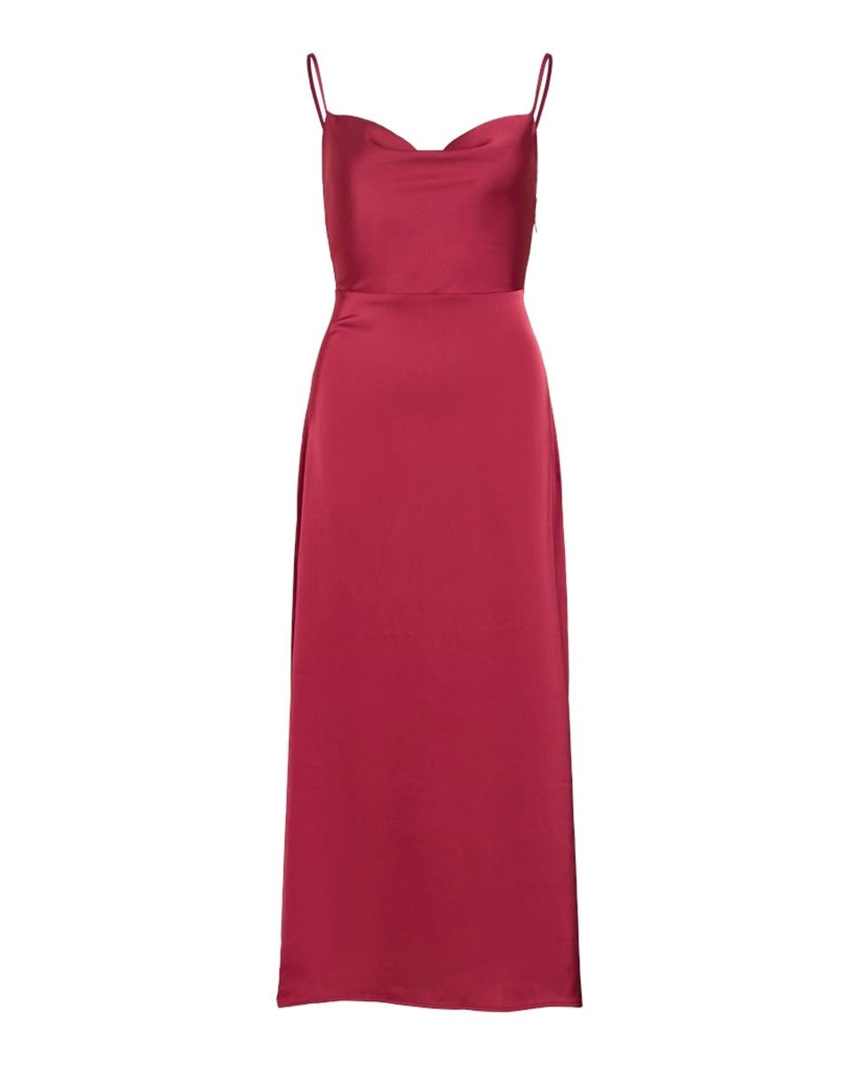 Vestido de Alças Acetinado Bordeaux-5