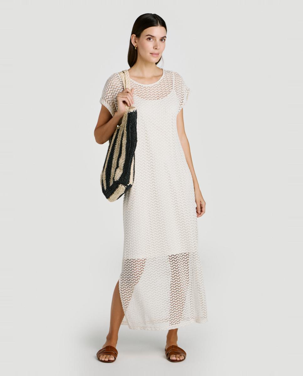 Vestido midi con calados - Vila - Rojo Beige-3