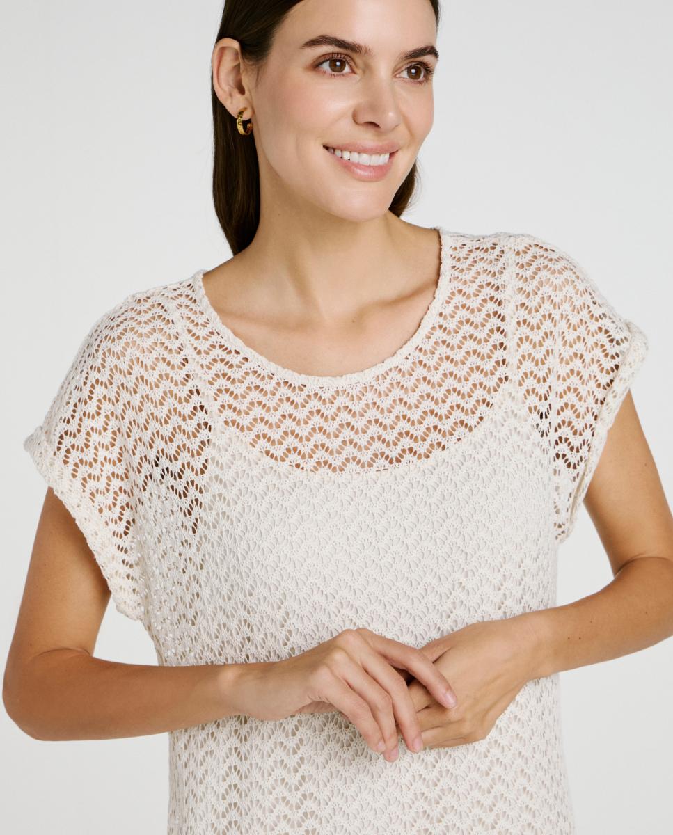 Vestido midi con calados - Vila - Rojo Beige-4