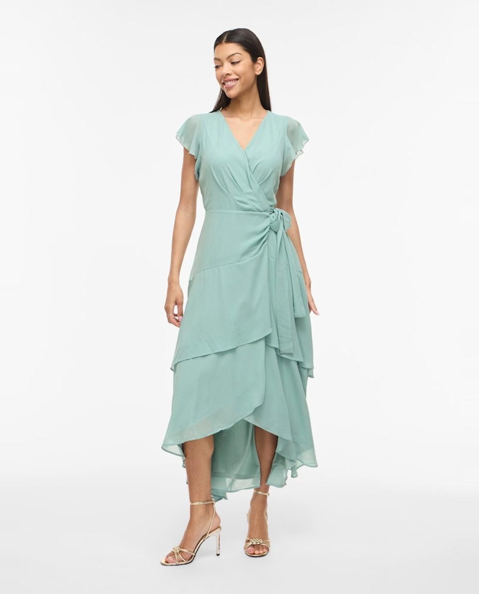 Vestido Midi Cruzado com Laço de Festa Azul-claro-2