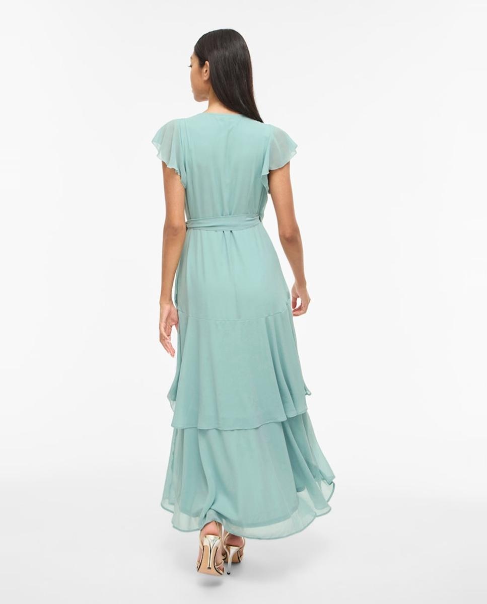 Vestido Midi Cruzado com Laço de Festa Azul-claro-3