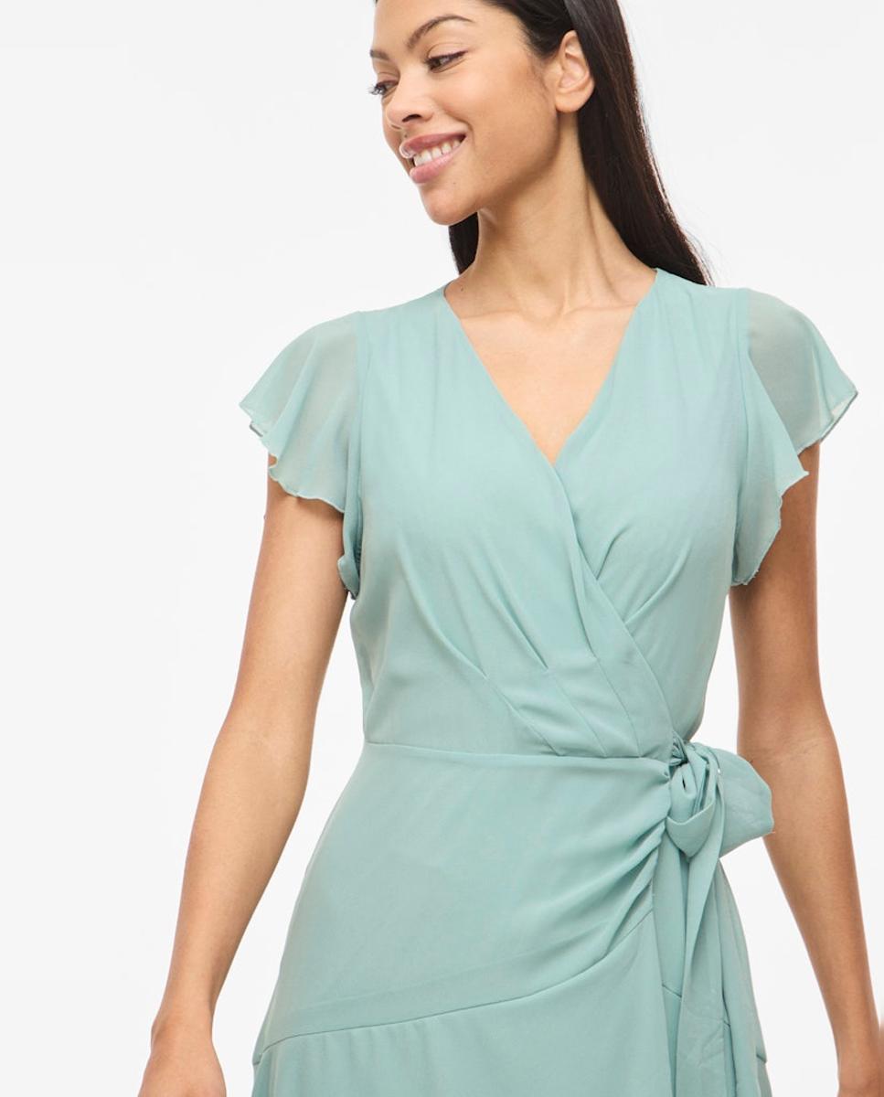 Vestido Midi Cruzado com Laço de Festa Azul-claro-4