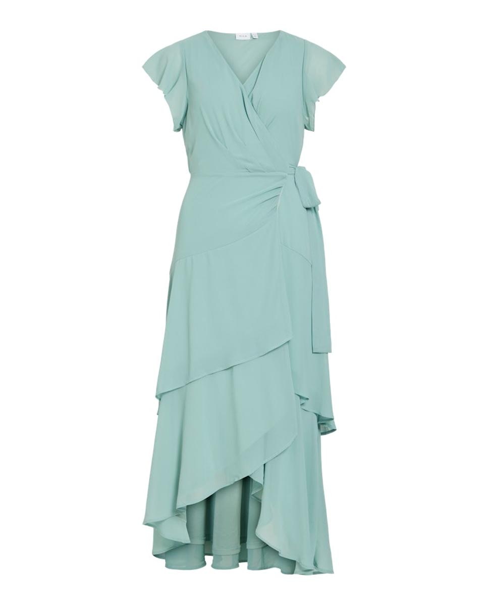 Vestido Midi Cruzado com Laço de Festa Azul-claro-5