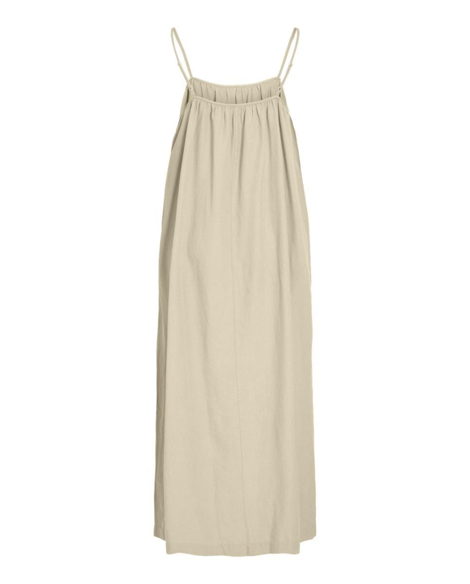Vestido Comprido de Linho com Alças Castanho-5