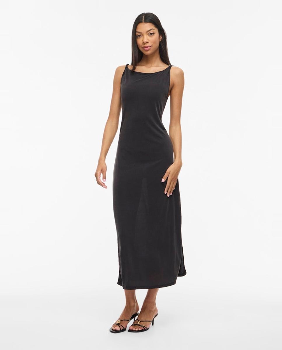 Vestido Midi de Modal com Decote à Barco Preto-2