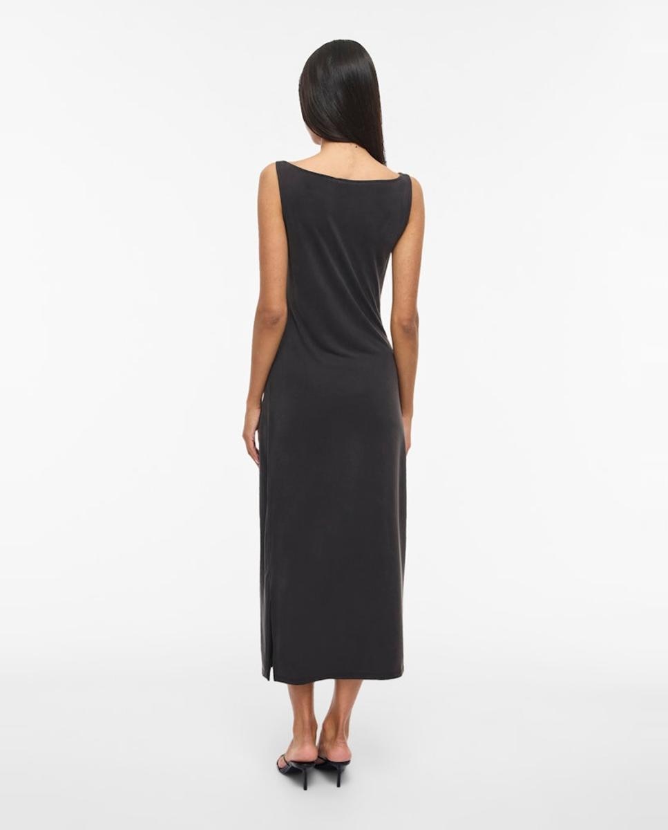 Vestido Midi de Modal com Decote à Barco Preto-4
