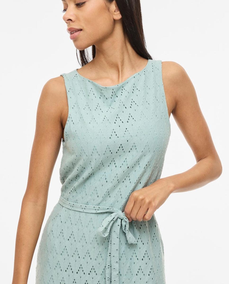 Vestido Midi de Algodão com Rendilhados Verde-2