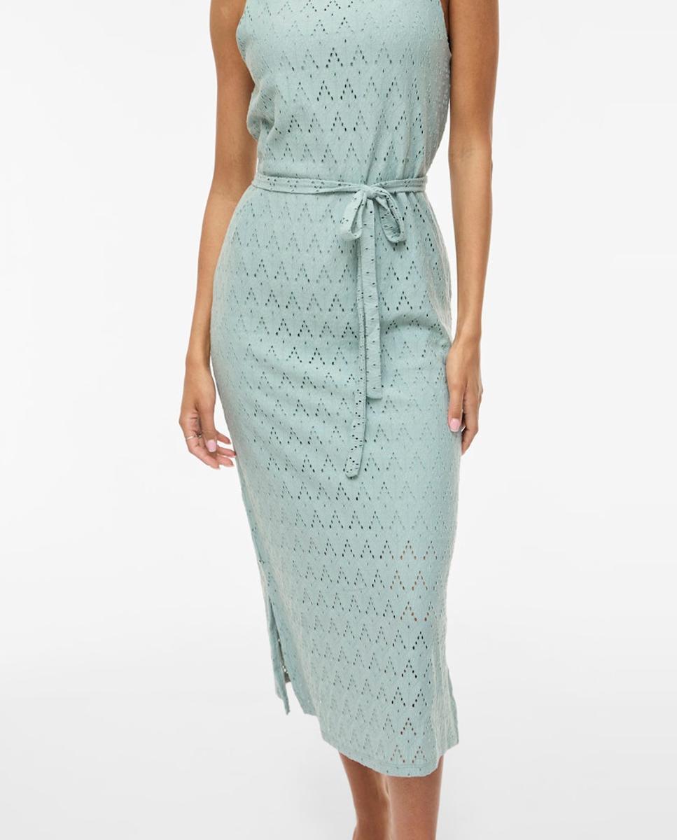 Vestido Midi de Algodão com Rendilhados Verde-3
