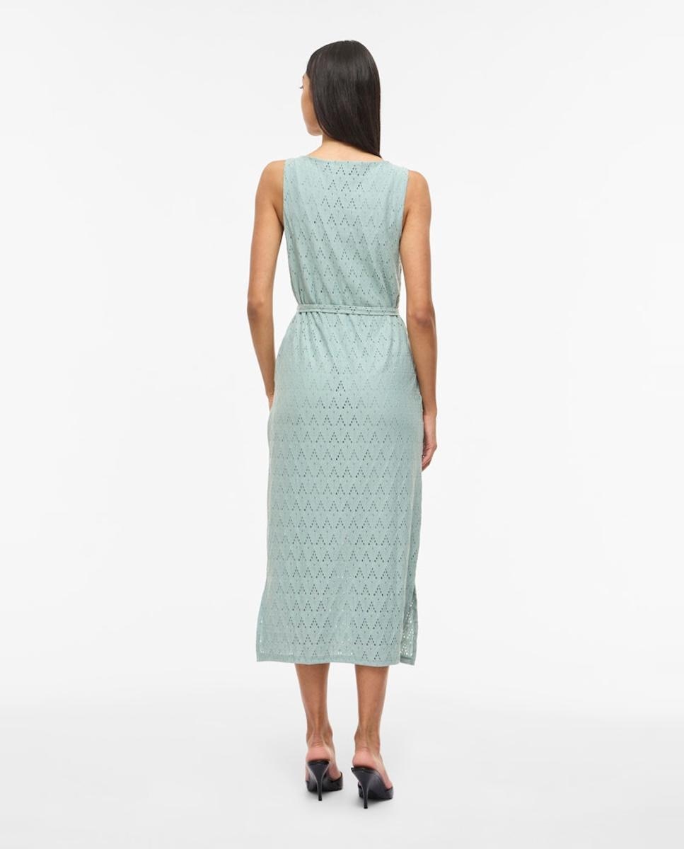 Vestido Midi de Algodão com Rendilhados Verde-4
