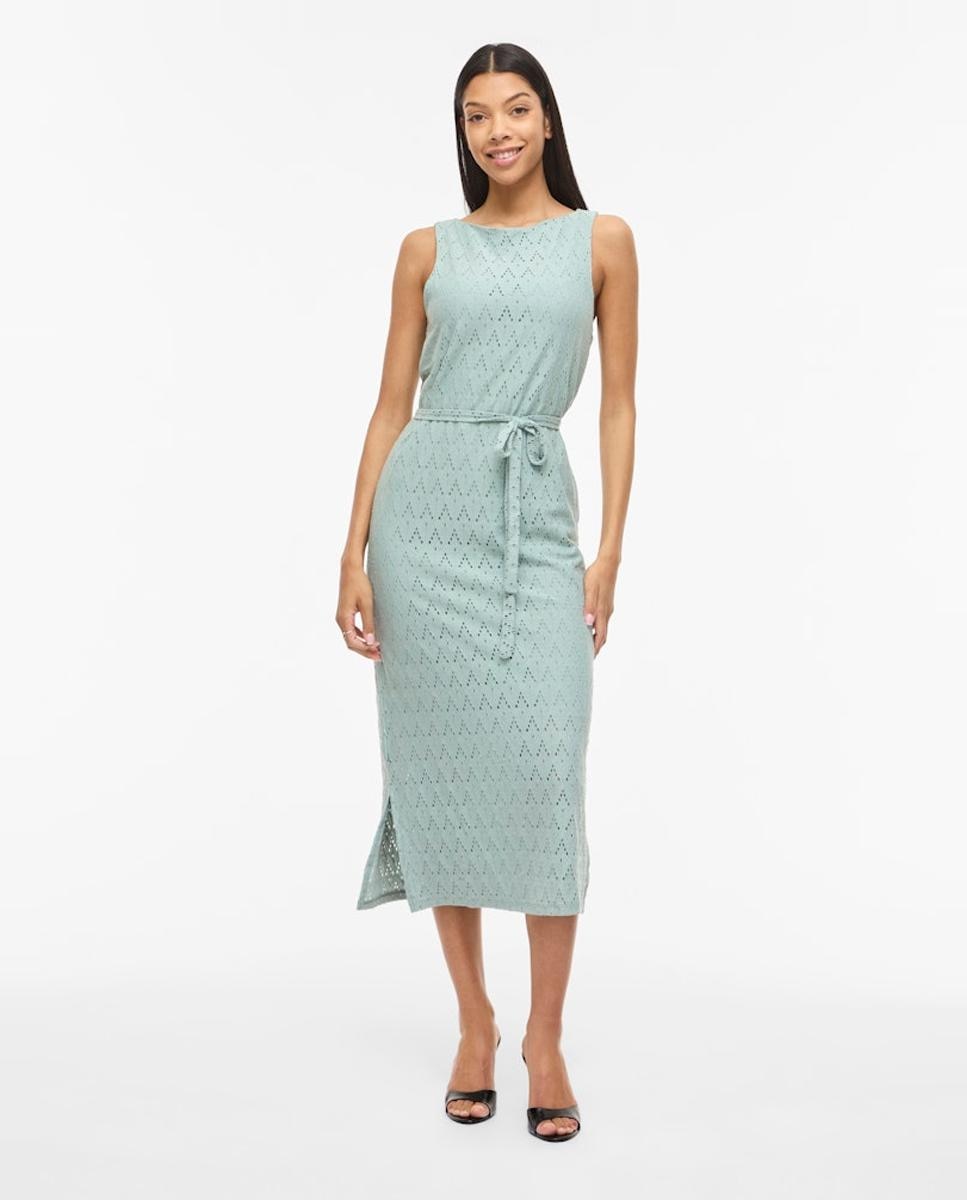 Vestido Midi de Algodão com Rendilhados Verde-5