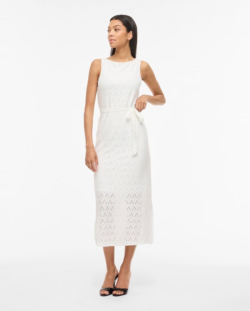 Vestido Midi de Algodão com Rendilhados Branco-1