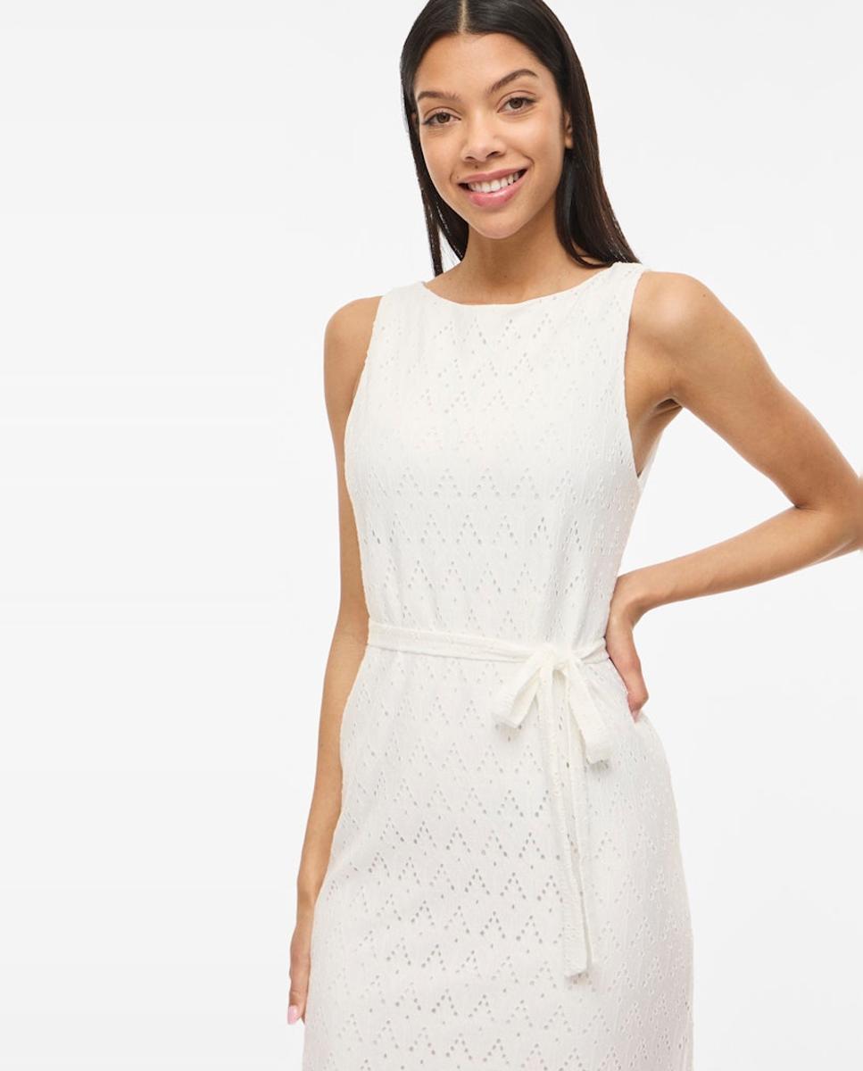 Vestido Midi de Algodão com Rendilhados Branco-3