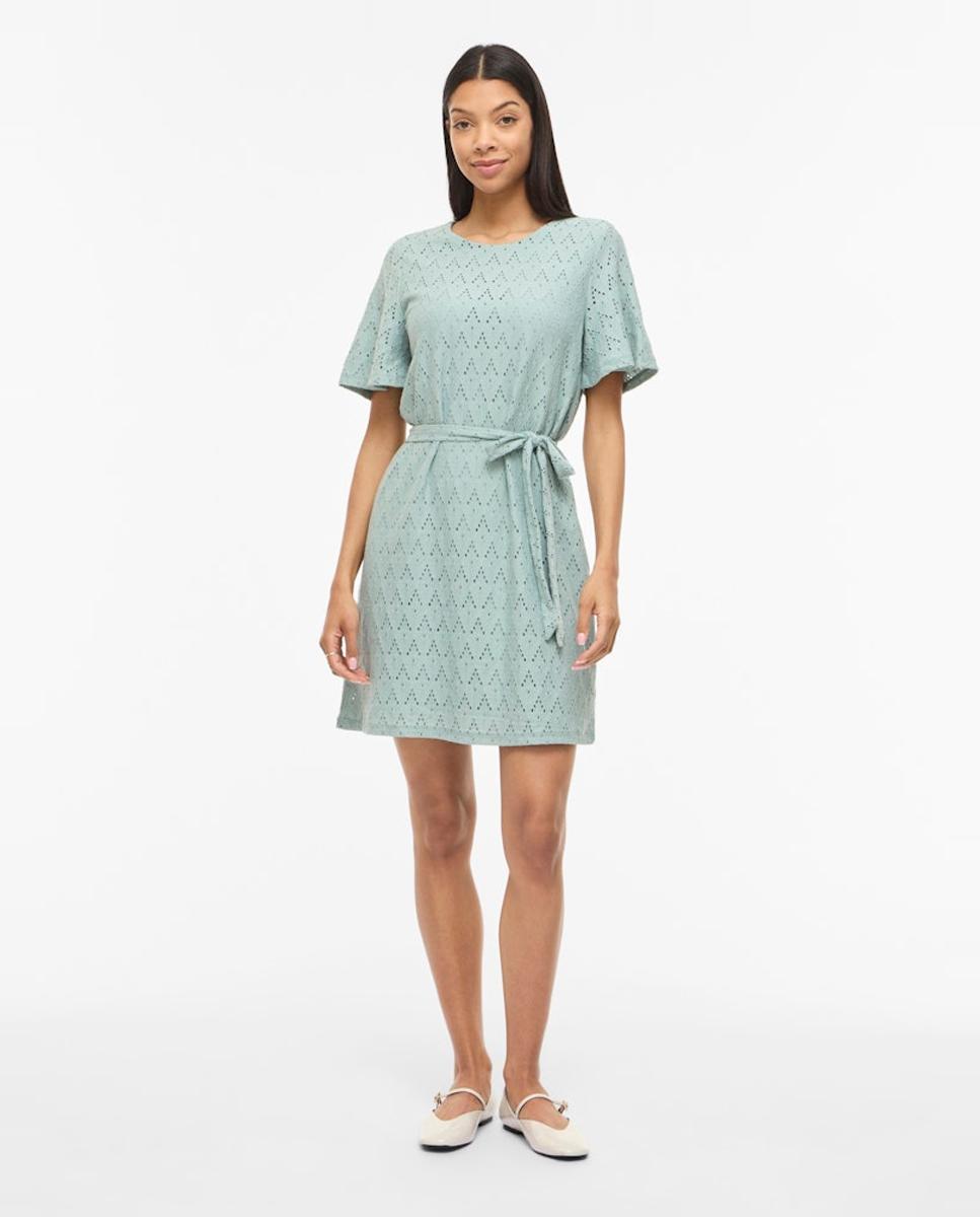 Vila - Vestido de mujer de manga corta con escote redondo.
