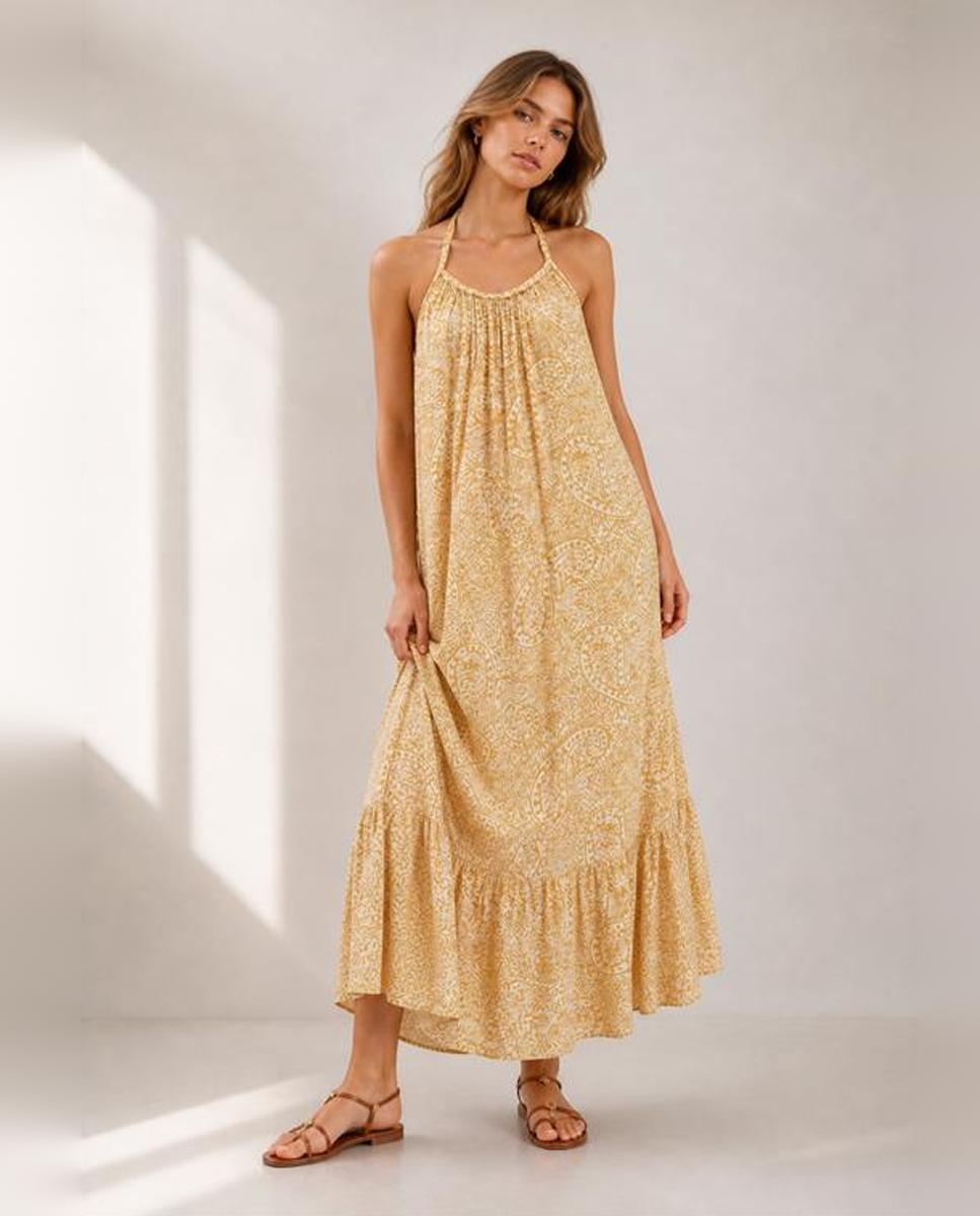 Vila - Vestido de mujer midi sin mangas con escote halter.