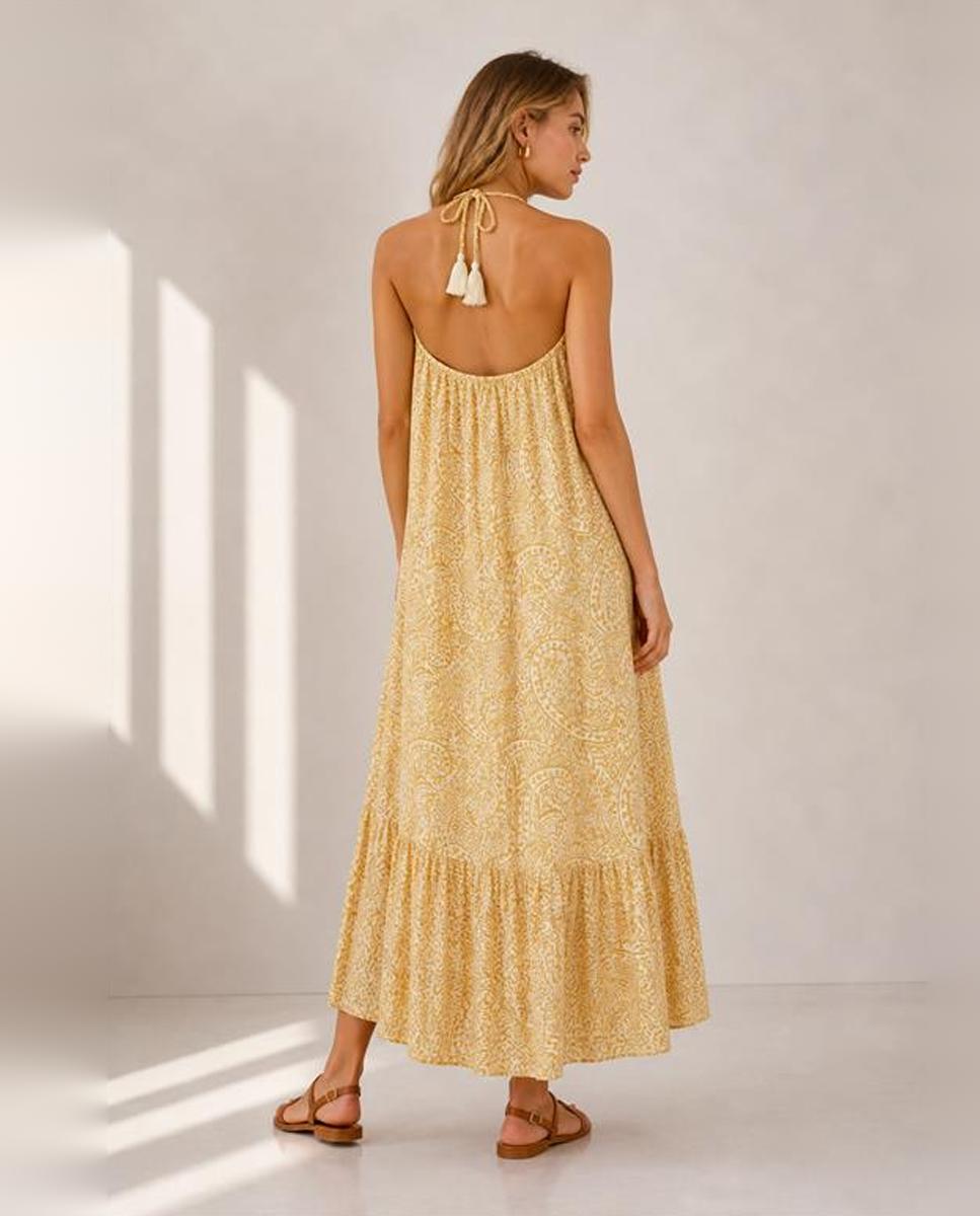 Vestido Midi sem Mangas com Decote Halter Natural-2