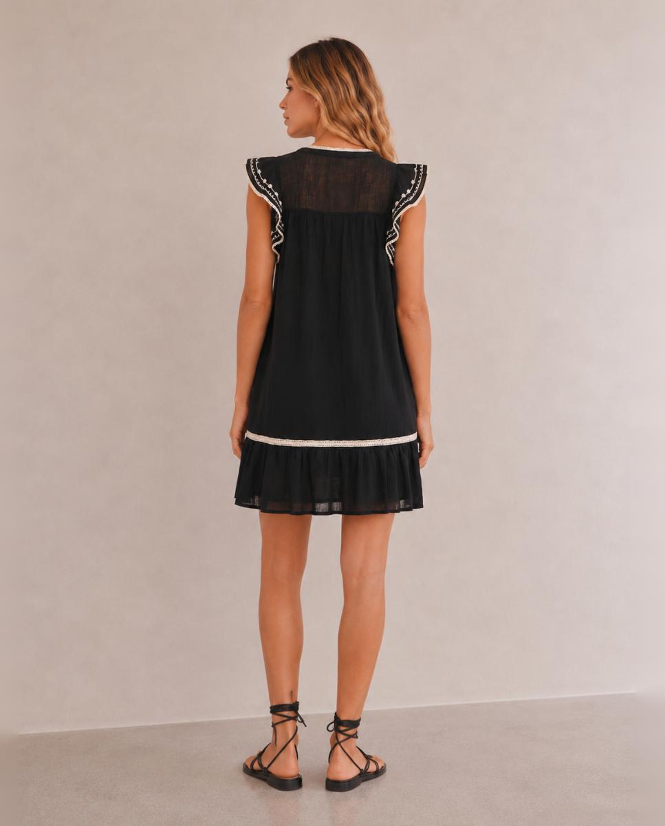 Vestido Curto sem Mangas e com Decote em Bico Bege-2