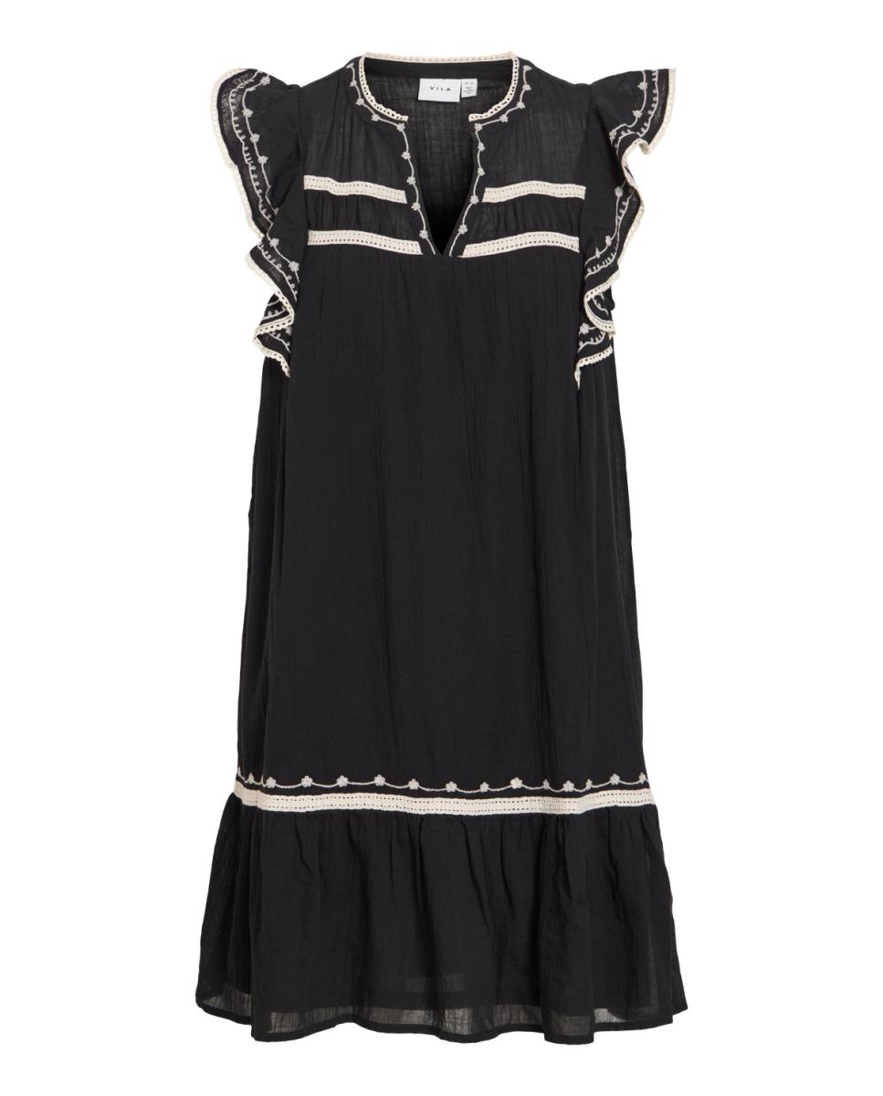 Vestido Curto sem Mangas e com Decote em Bico Bege-3
