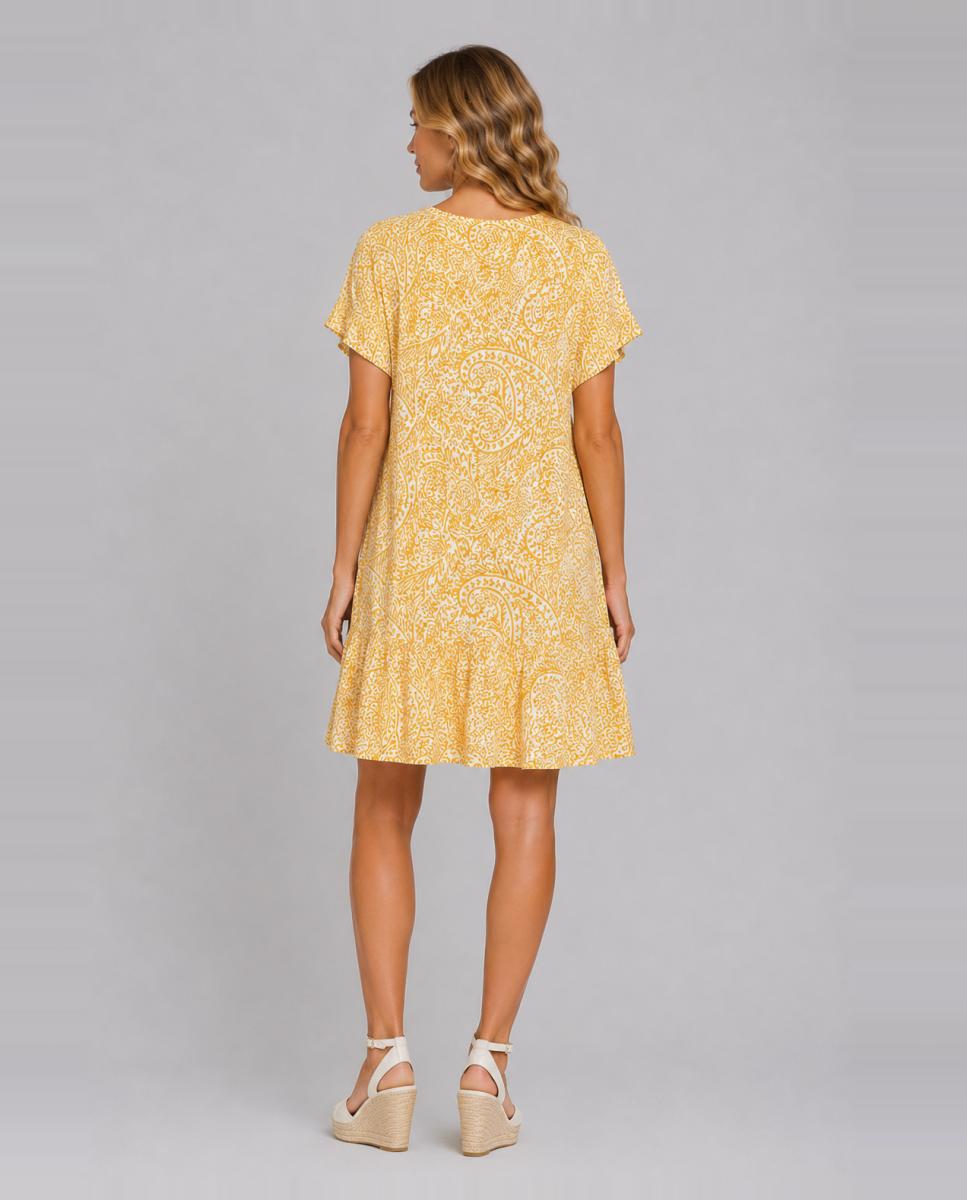 Vestido Curto com Manga Cap e Decote em Bico Natural-2